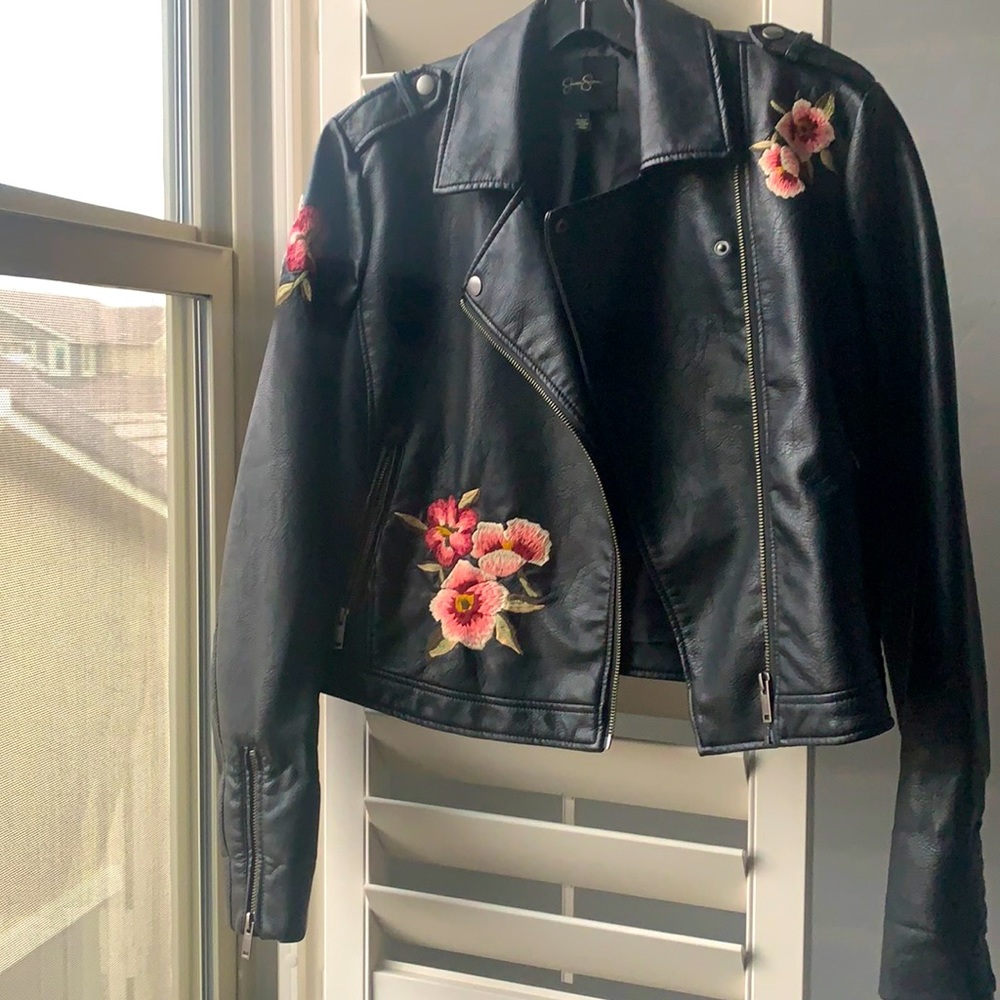 Jessica Simpson Floral Faux Leather Jacket